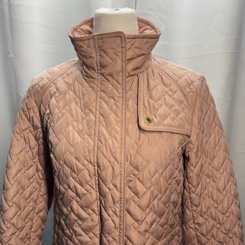 Cole Haan Signature Quilted Jacket Dusky Pink Front Zip Gold Accents Winter Coat - Picture 2 of 14